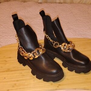 Fashion Nova Taking Chances Chain Booties - Black, Size: 6